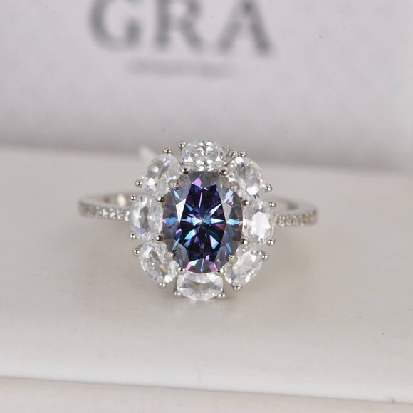 Certified 2.0 CT Deep Purple Moissanite Diamond Ring 925 Sterling - Picture 1 of 6
